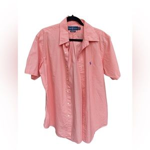 Custom Fit Plaid Ralph Lauren Button Up Collared Short Sleeve Shirt Men’s Large